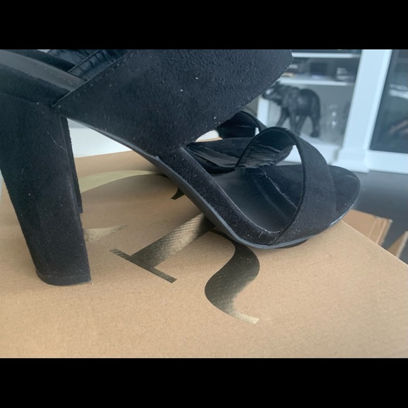 Black Faux Suede Block Heel Sandal - Picture 4 of 4